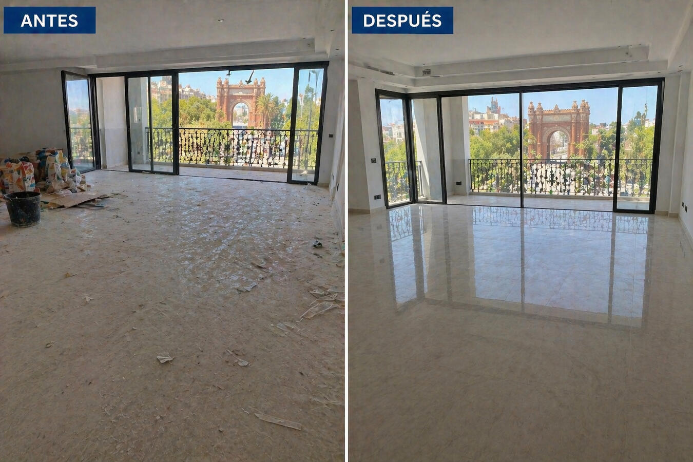 Limpieza profesional después de reforma con eliminación de polvo y residuos en Barcelona
